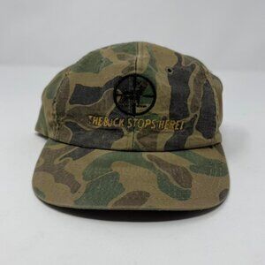 Vintage 90s Camouflage The Buck Stops Here Hunting‎ Snapback Hat OSFA
